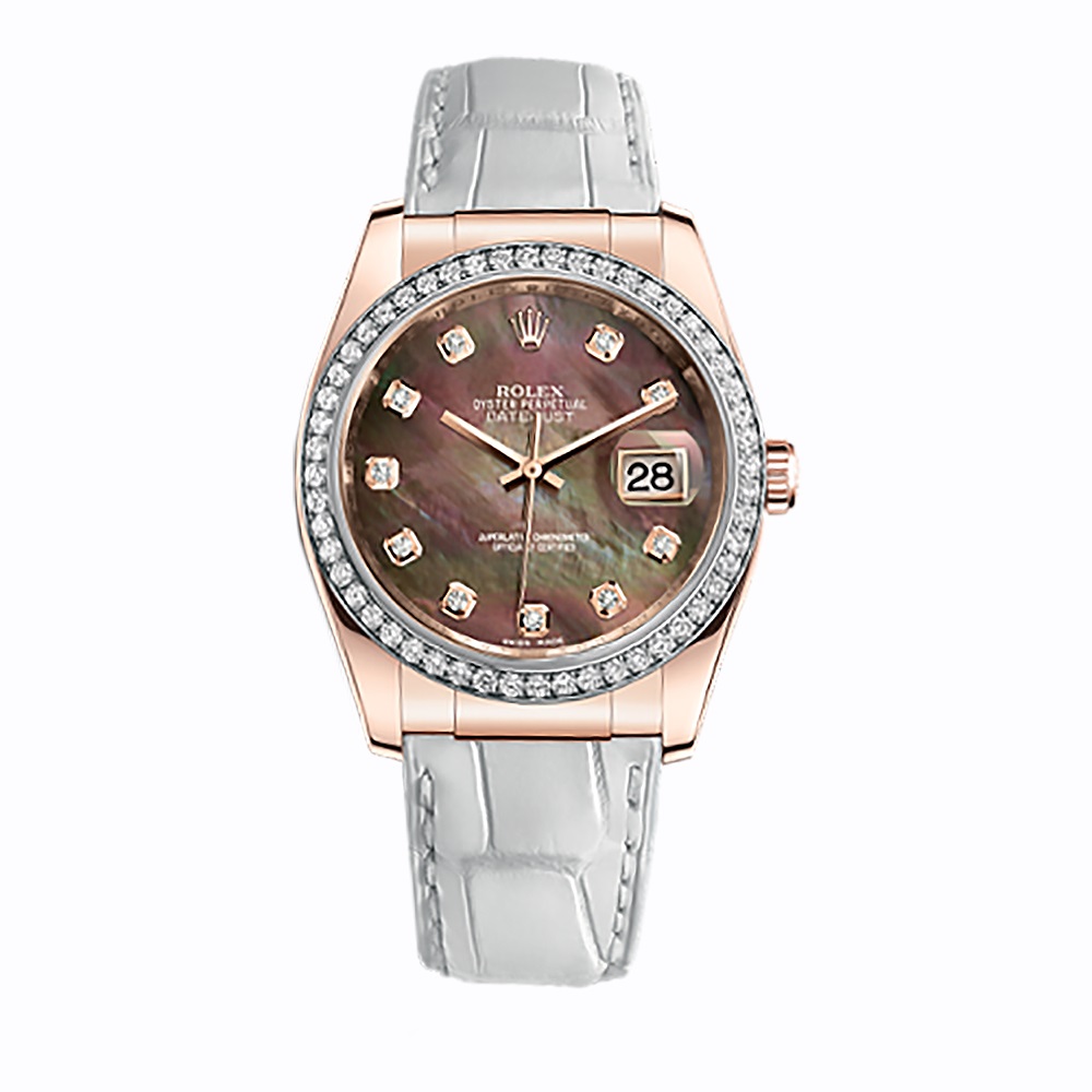 Datejust 36 116185 Rose Gold Watch (Black Mother-of-Pearl Set with Diamonds)