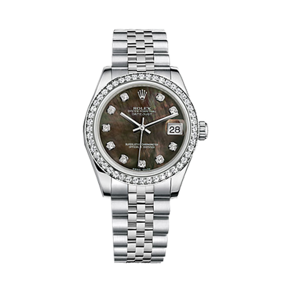 Datejust 31 178384 White Gold & Stainless Steel Watch (Black Mother-of-Pearl Set with Diamonds)