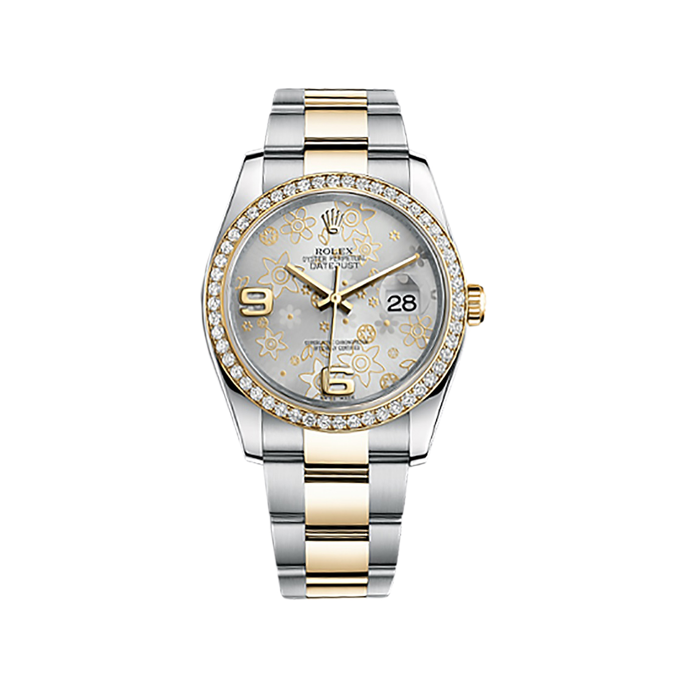 Datejust 36 116243 Gold & Stainless Steel Watch (Silver Floral Motif) - Click Image to Close