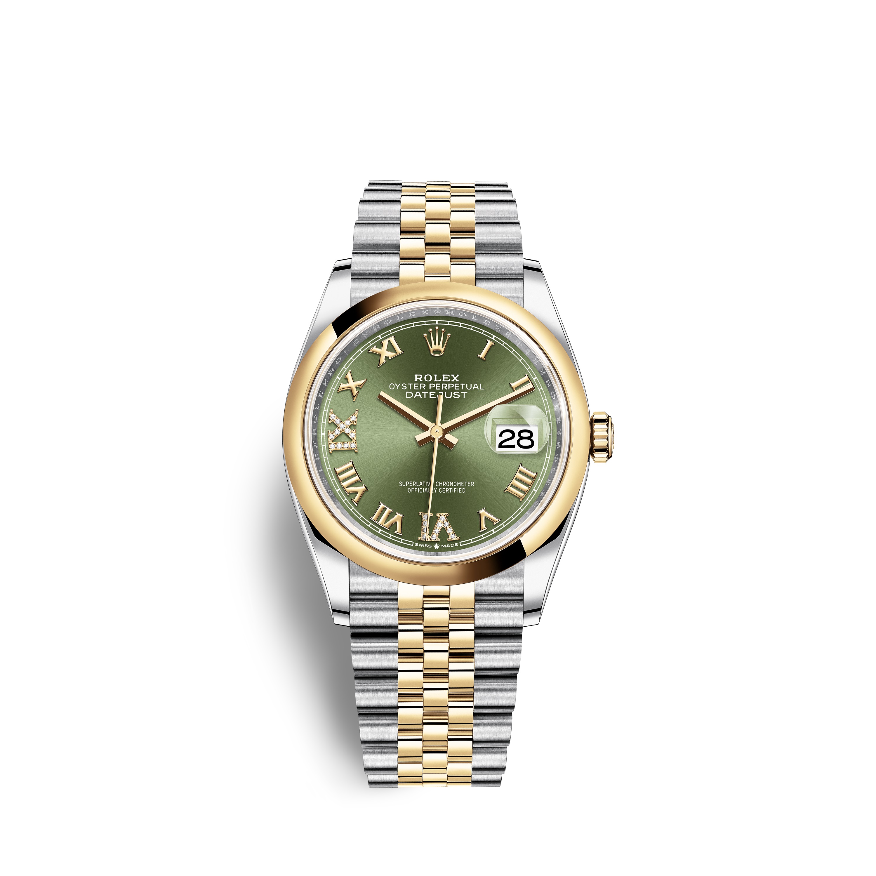 Datejust 36 126203 Gold & Stainless Steel Watch (Olive Green Set with Diamonds) - Click Image to Close