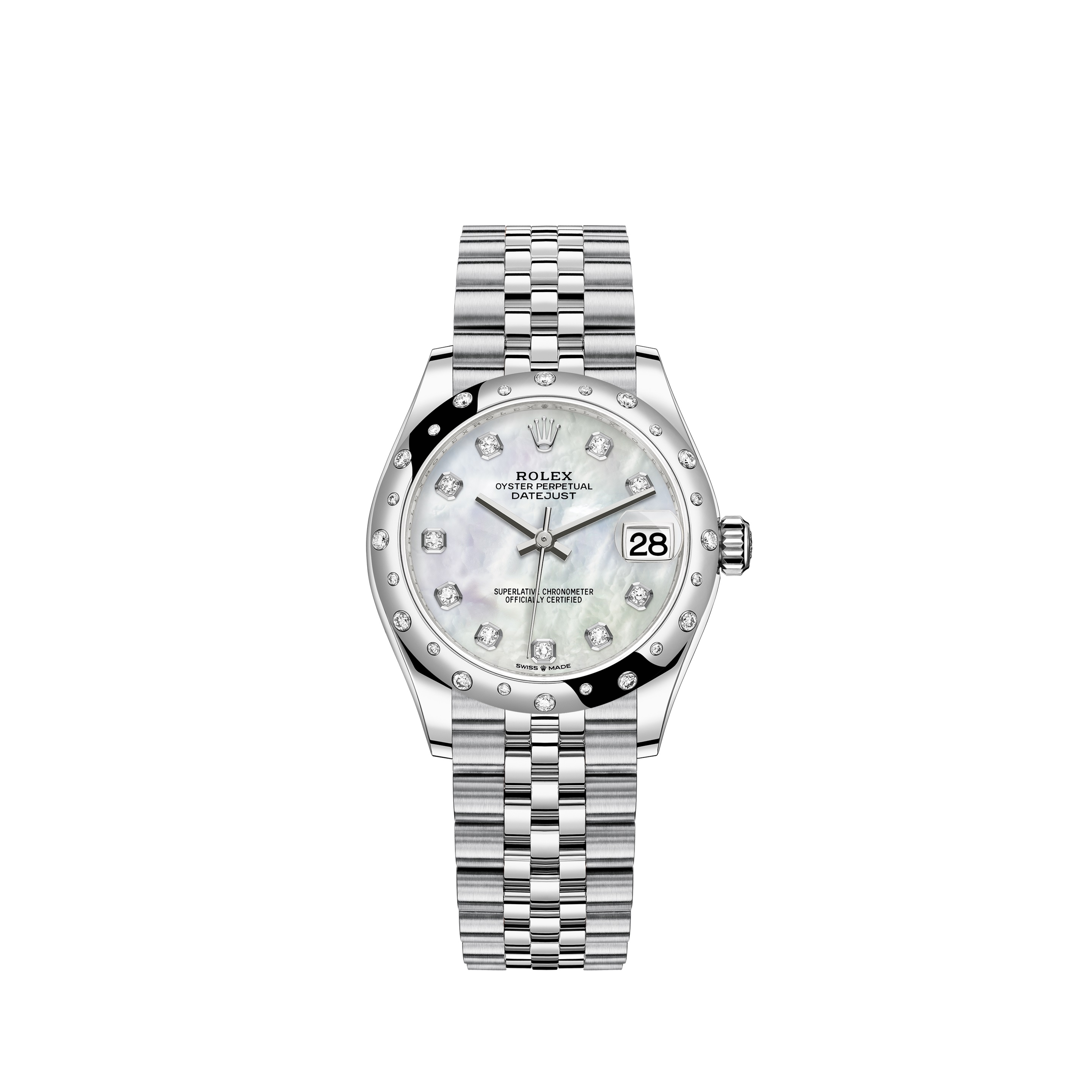 Datejust 31 278344RBR White Gold & Stainless Steel Watch (White Mother-of-Pearl Set with Diamonds)