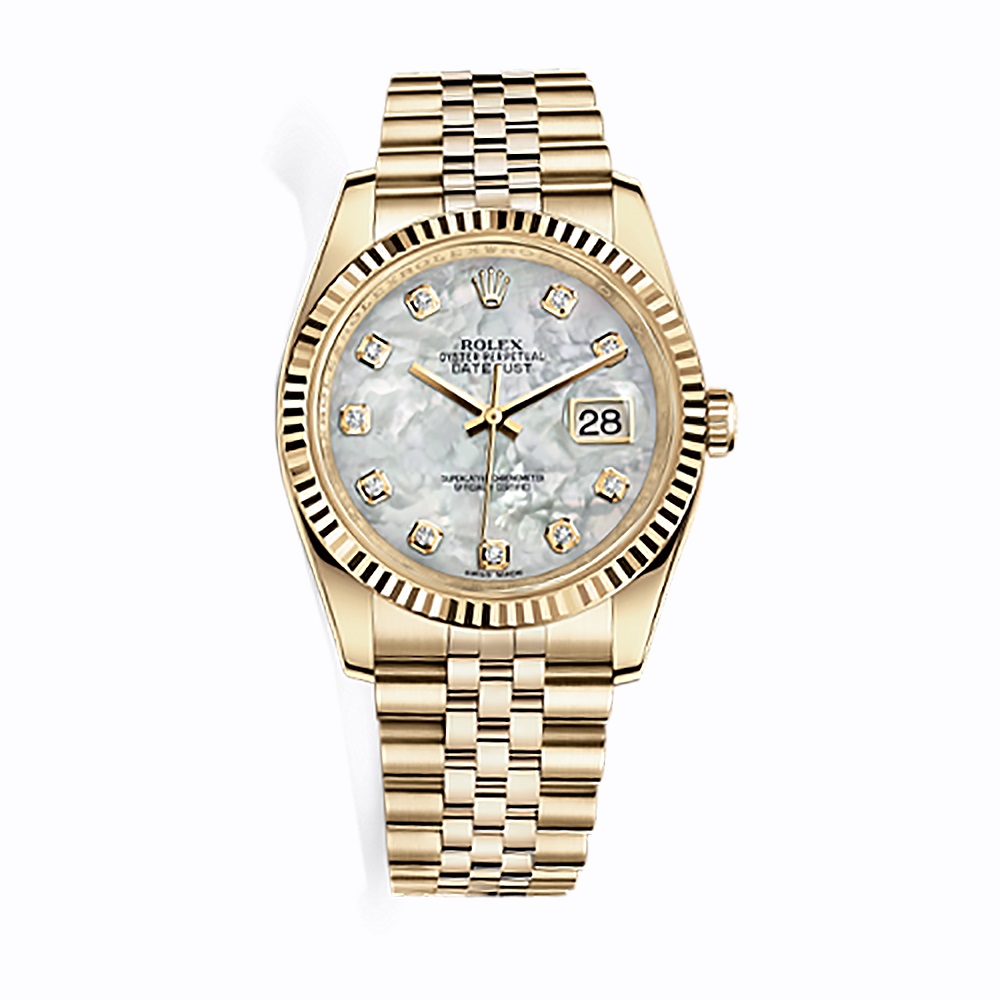 Datejust 36 116238 Gold Watch (White Mother-of-Pearl Set with Diamonds)