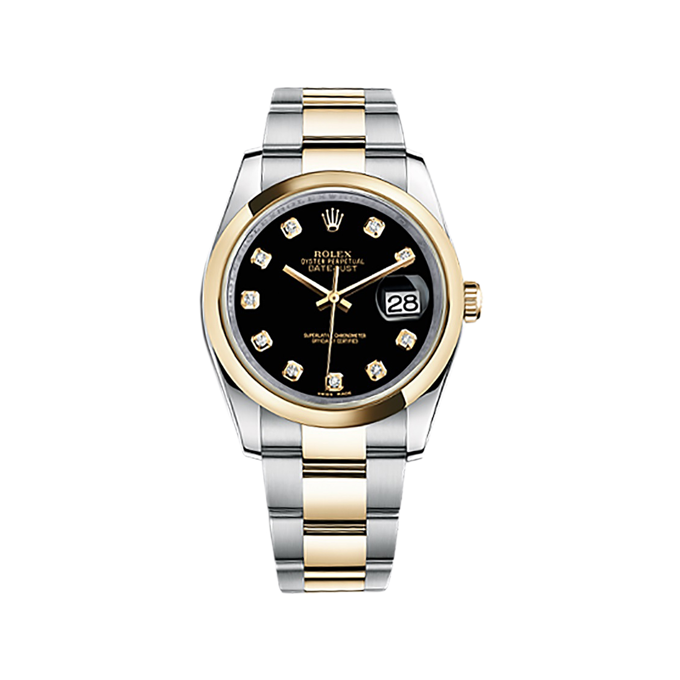 Datejust 36 116203 Gold & Stainless Steel Watch (Black Set with Diamonds)