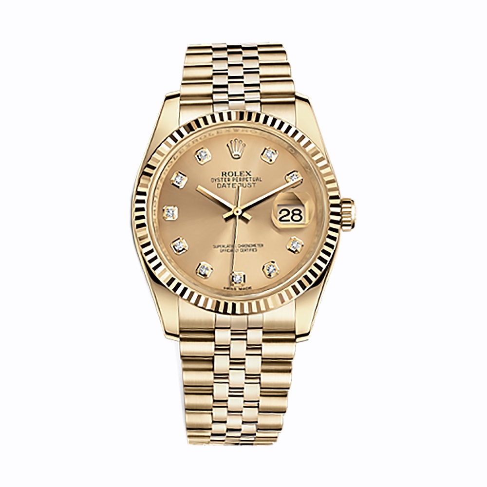 Datejust 36 116238 Gold Watch (Champagne Set with Diamonds) - Click Image to Close