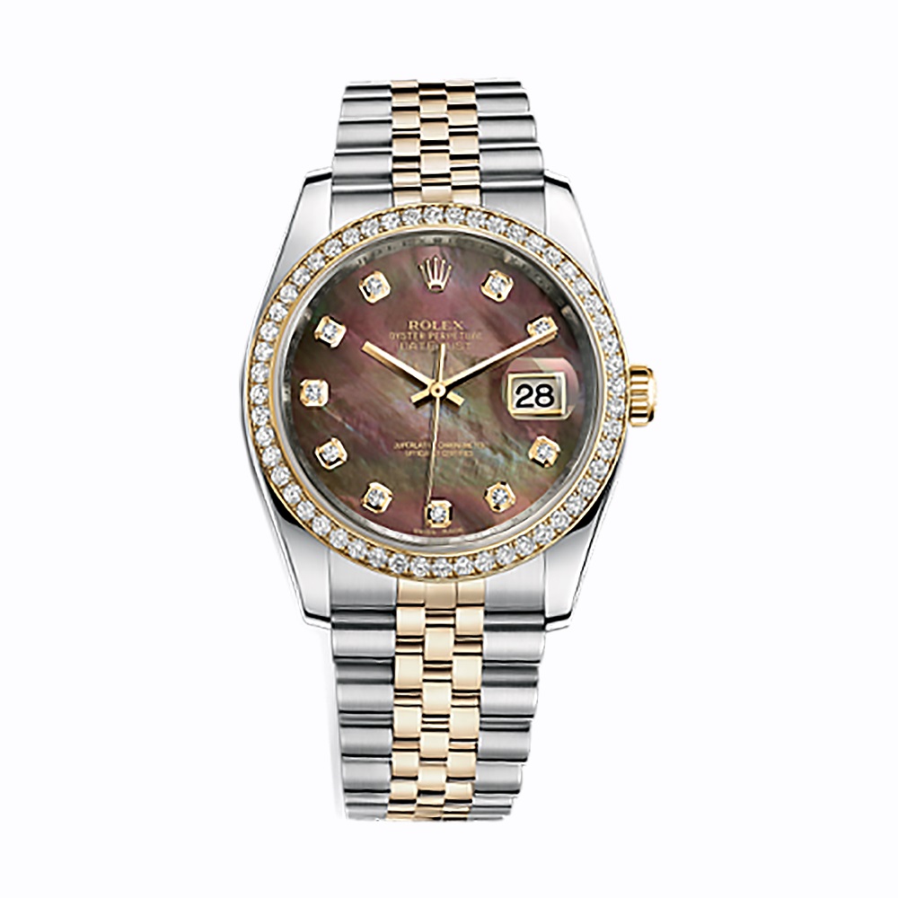 Datejust 36 116243 Gold & Stainless Steel Watch (Black Mother-of-Pearl Set with Diamonds)