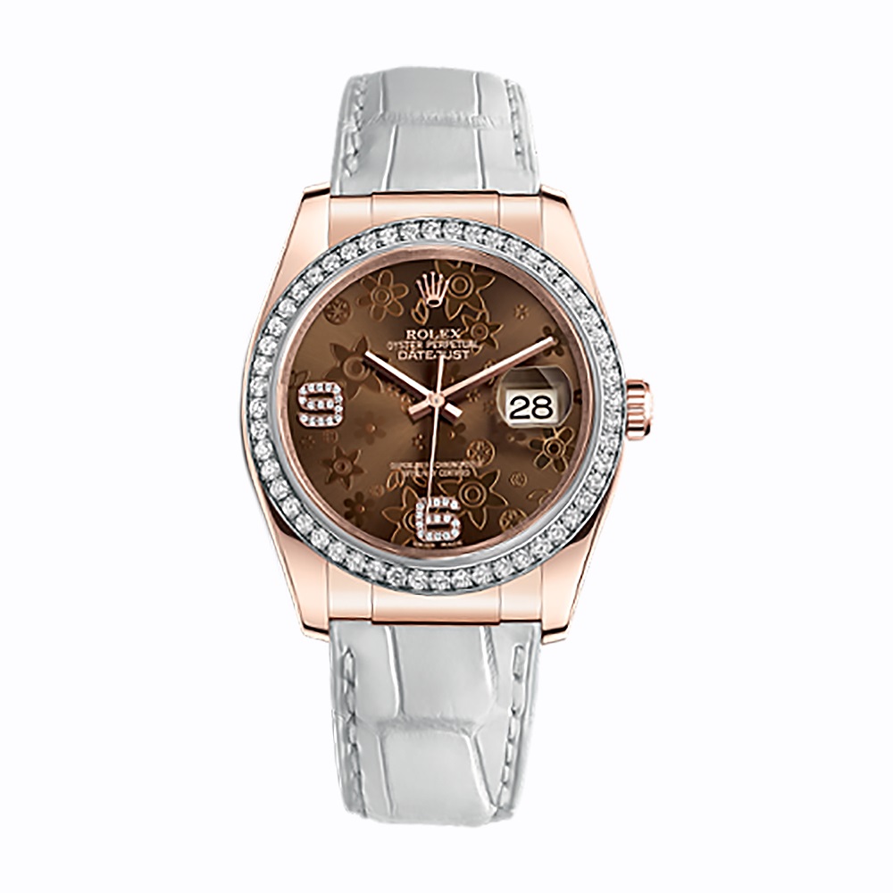 Datejust 36 116185 Rose Gold Watch (Chocolate Floral Motif Set with Diamonds)