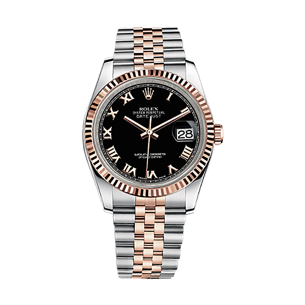 Datejust 36 116231 Rose Gold & Stainless Steel Watch (Black) - Click Image to Close