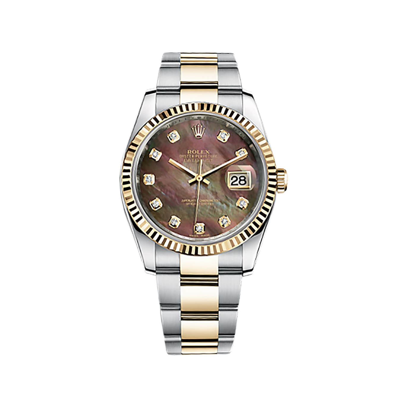 Datejust 36 116233 Gold & Stainless Steel Watch (Black Mother-of-Pearl Set with Diamonds) - Click Image to Close