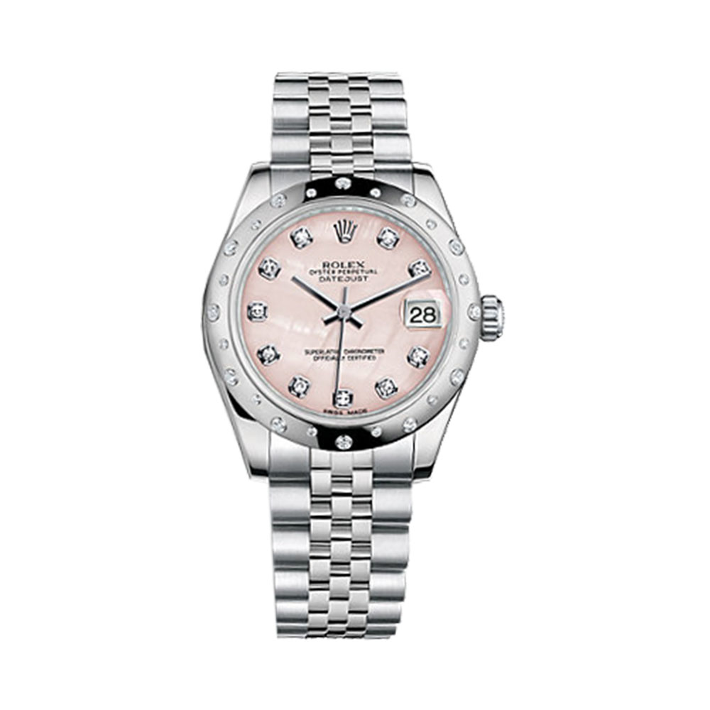 Datejust 31 178344 White Gold & Stainless Steel Watch (Pink Mother-of-Pearl Set with Diamonds) - Click Image to Close