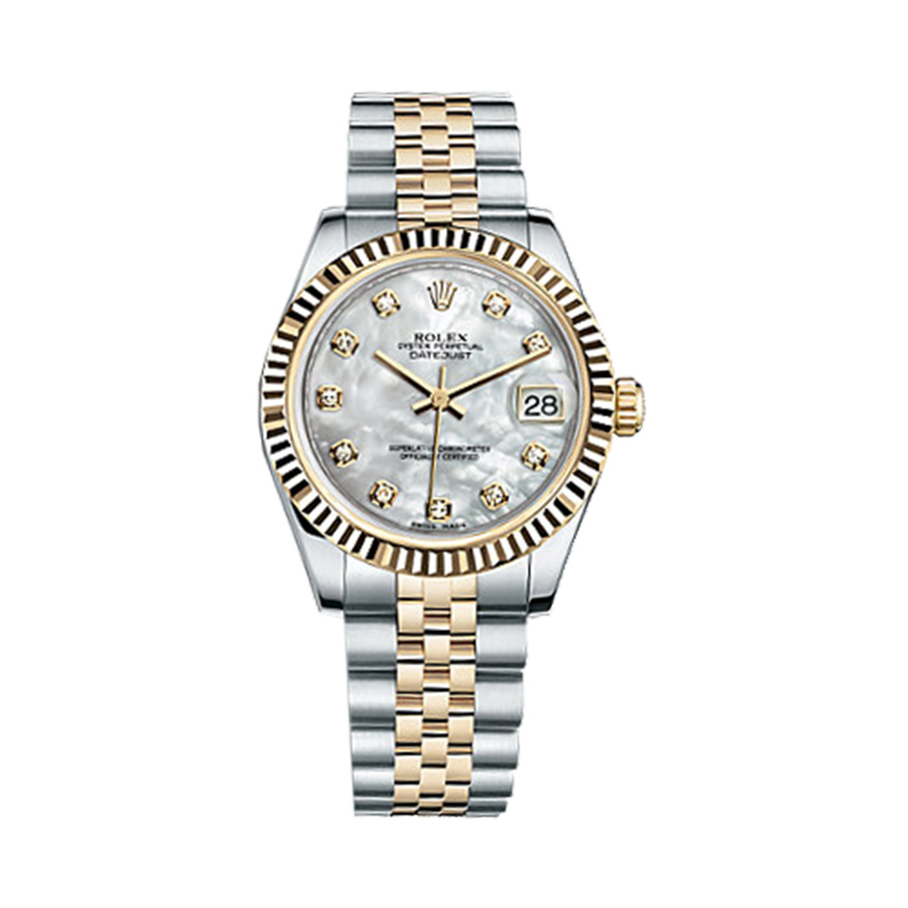 Datejust 31 178273 Gold & Stainless Steel Watch (White Mother-of-Pearl Set with Diamonds) - Click Image to Close
