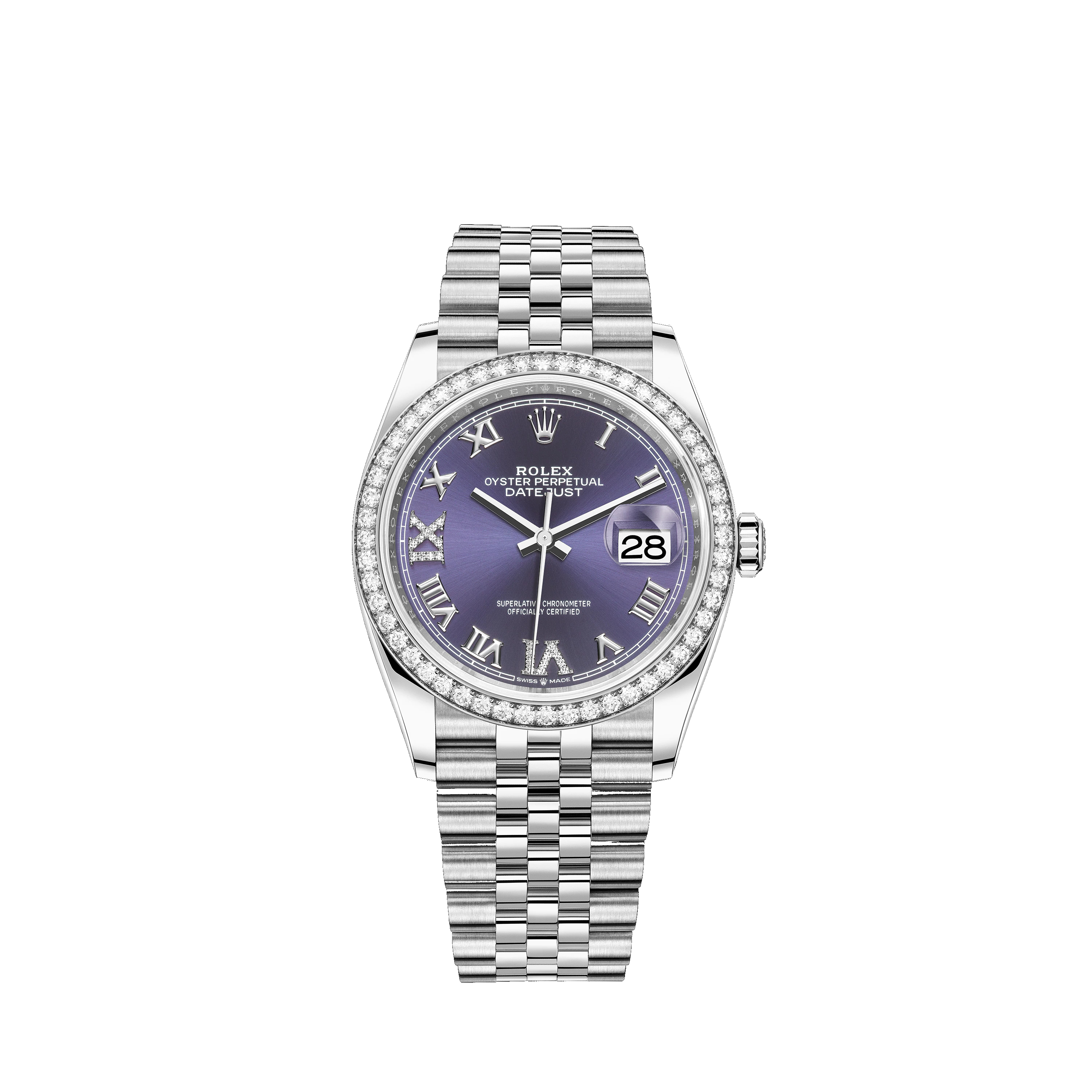 Datejust 36 126284RBR White Gold, Stainless Steel & Diamonds Watch (Aubergine Set with Diamonds) - Click Image to Close