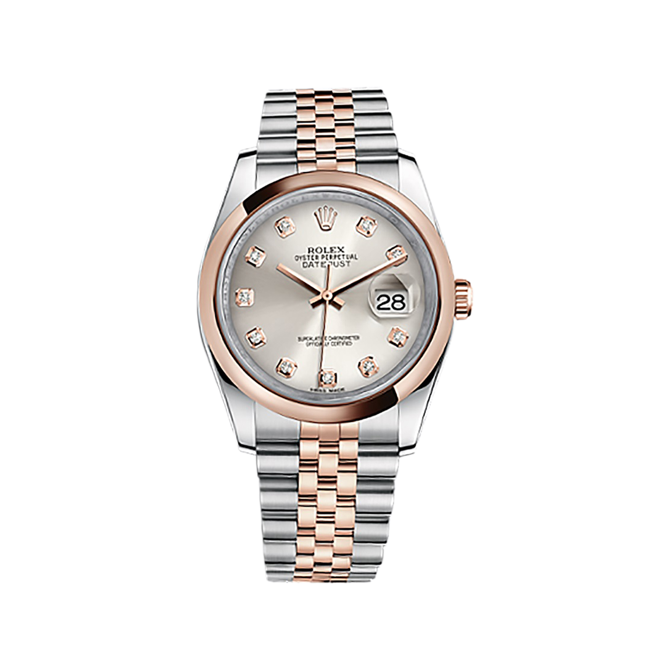 Datejust 36 116201 Rose Gold & Stainless Steel Watch (Silver Set with Diamonds) - Click Image to Close