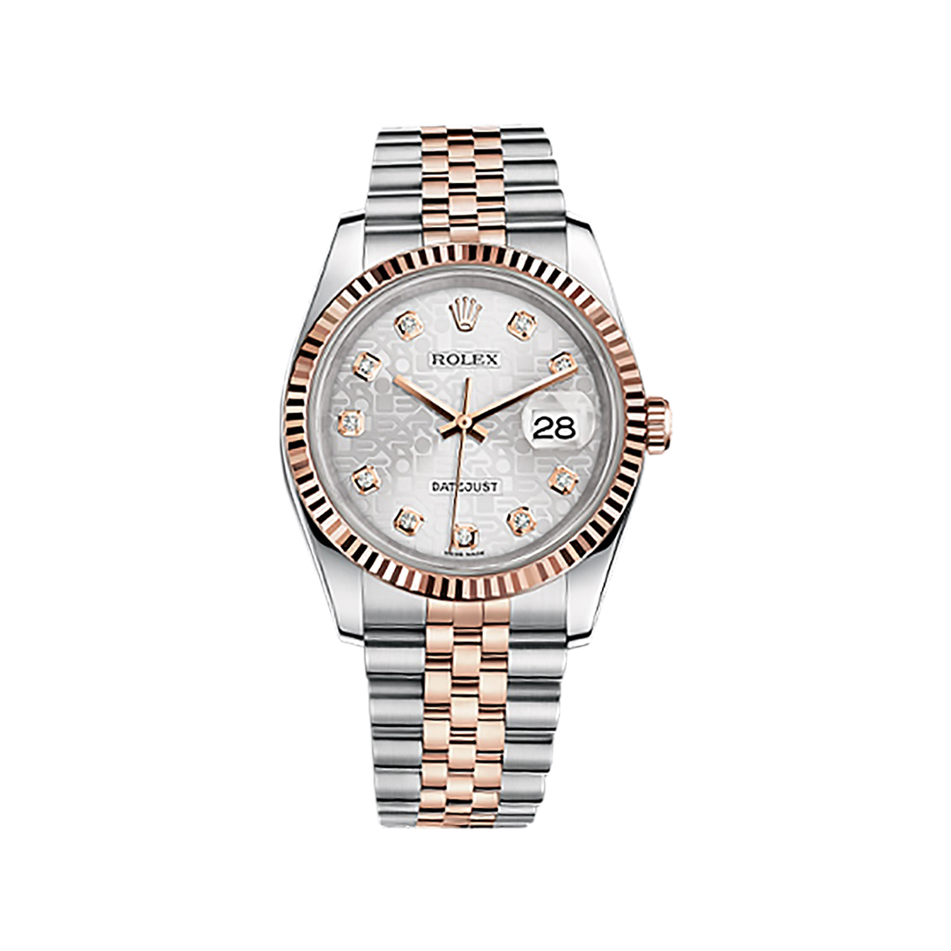 Datejust 36 116231 Rose Gold & Stainless Steel Watch (Silver Jubilee Design Set with Diamonds) - Click Image to Close