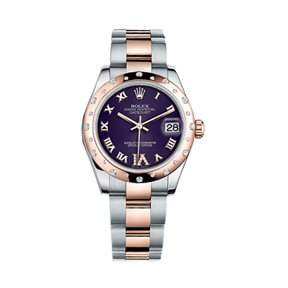 Datejust 31 178341 Rose Gold & Stainless Steel Watch (Purple Set with Diamonds) - Click Image to Close