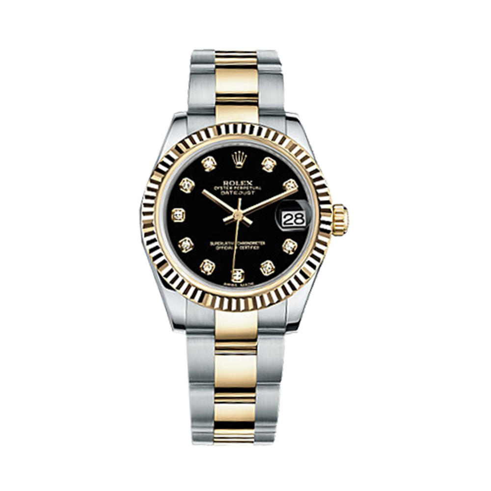 Datejust 31 178273 Gold & Stainless Steel Watch (Black Set with Diamonds)