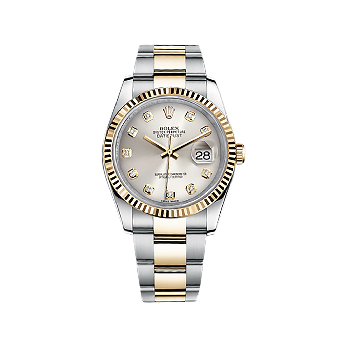 Datejust 36 116233 Gold & Stainless Steel Watch (Silver Set with Diamonds) - Click Image to Close