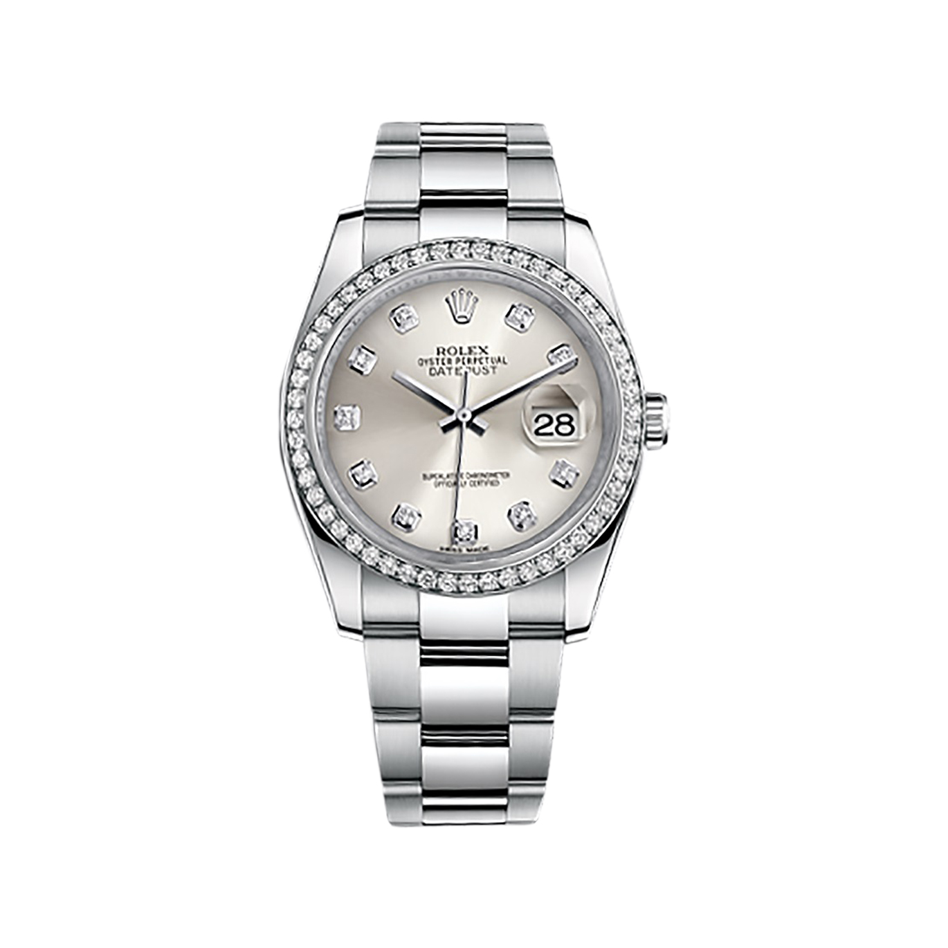 Datejust 36 116244 White Gold & Stainless Steel Watch (Silver Set with Diamonds) - Click Image to Close