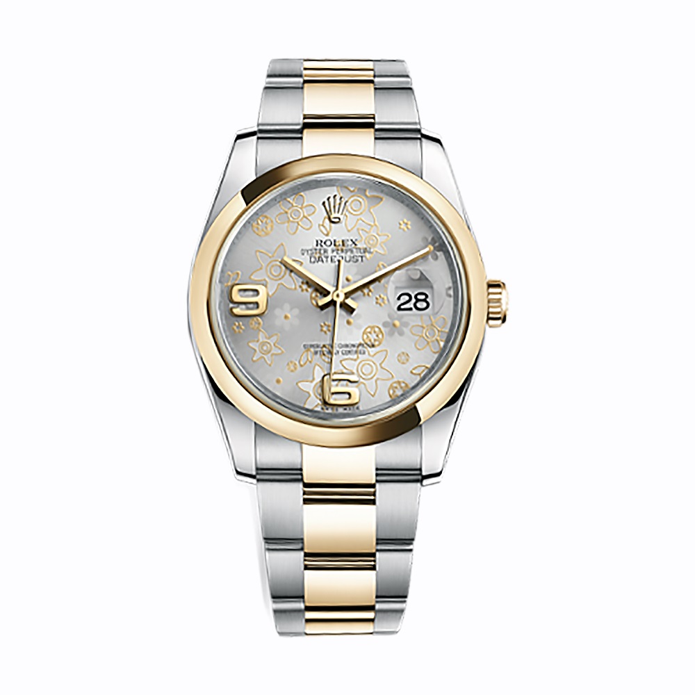 Datejust 36 116203 Gold & Stainless Steel Watch (Silver Floral Motif) - Click Image to Close