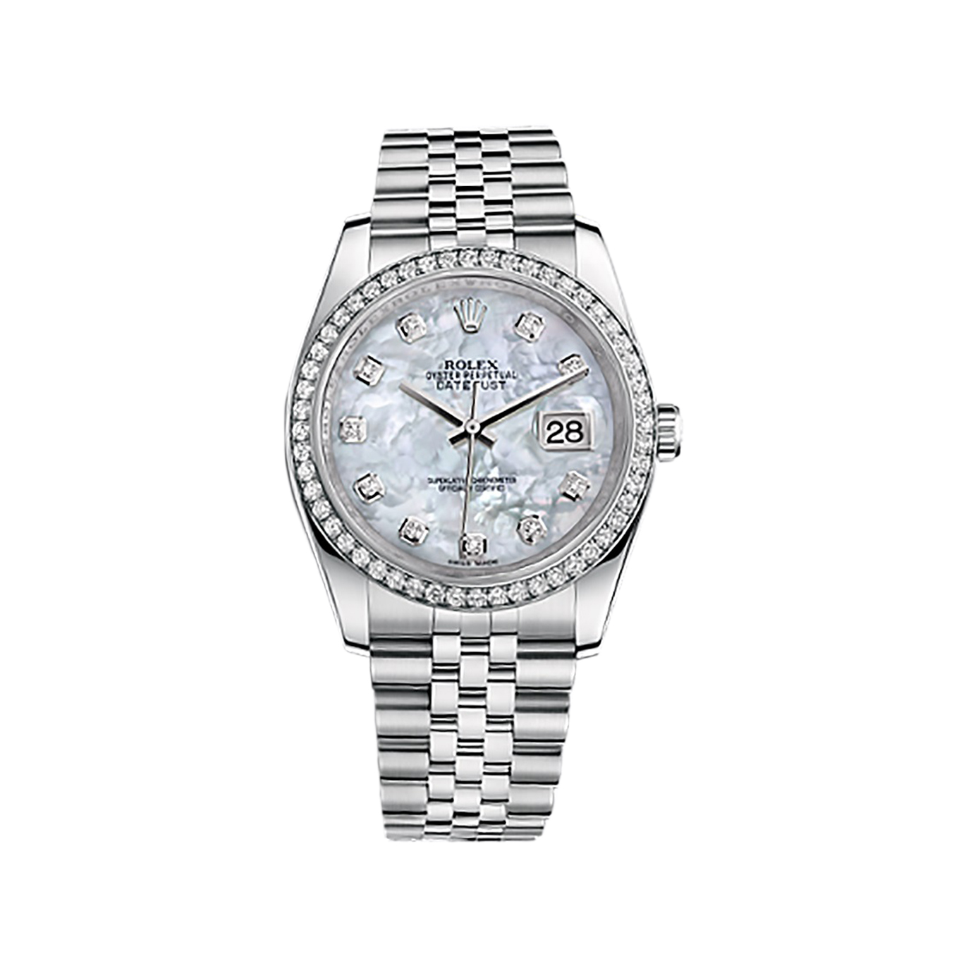 Datejust 36 116244 White Gold & Stainless Steel Watch (White Mother-of-Pearl Set with Diamonds)