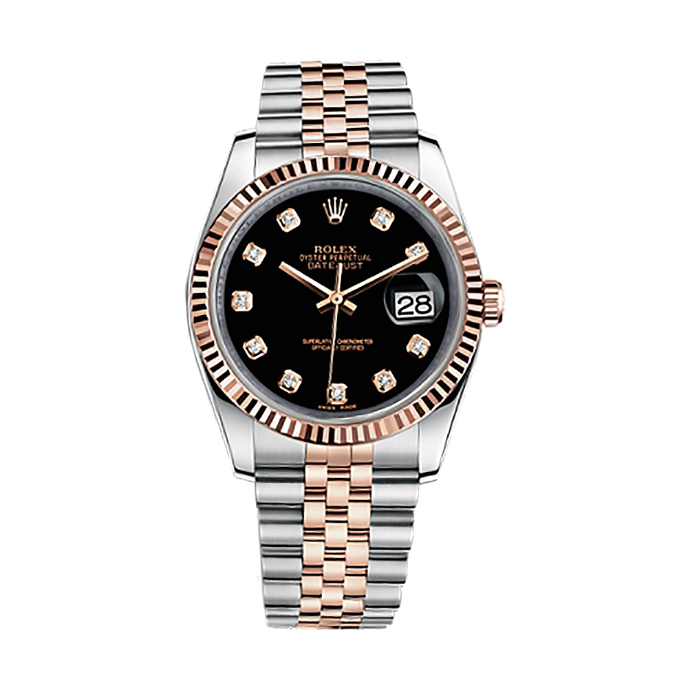 Datejust 36 116231 Rose Gold & Stainless Steel Watch (Black Set with Diamonds)