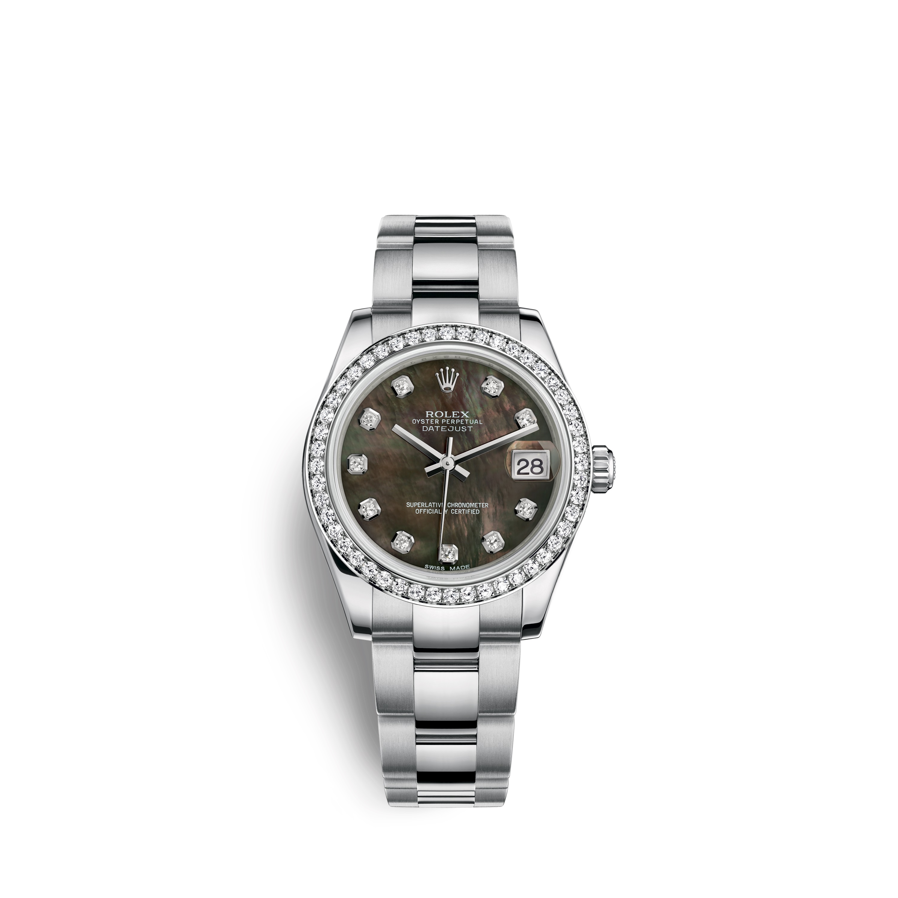 Datejust 31 178384 White Gold & Diamonds Watch (Black Mother-of-Pearl Set with Diamonds) - Click Image to Close