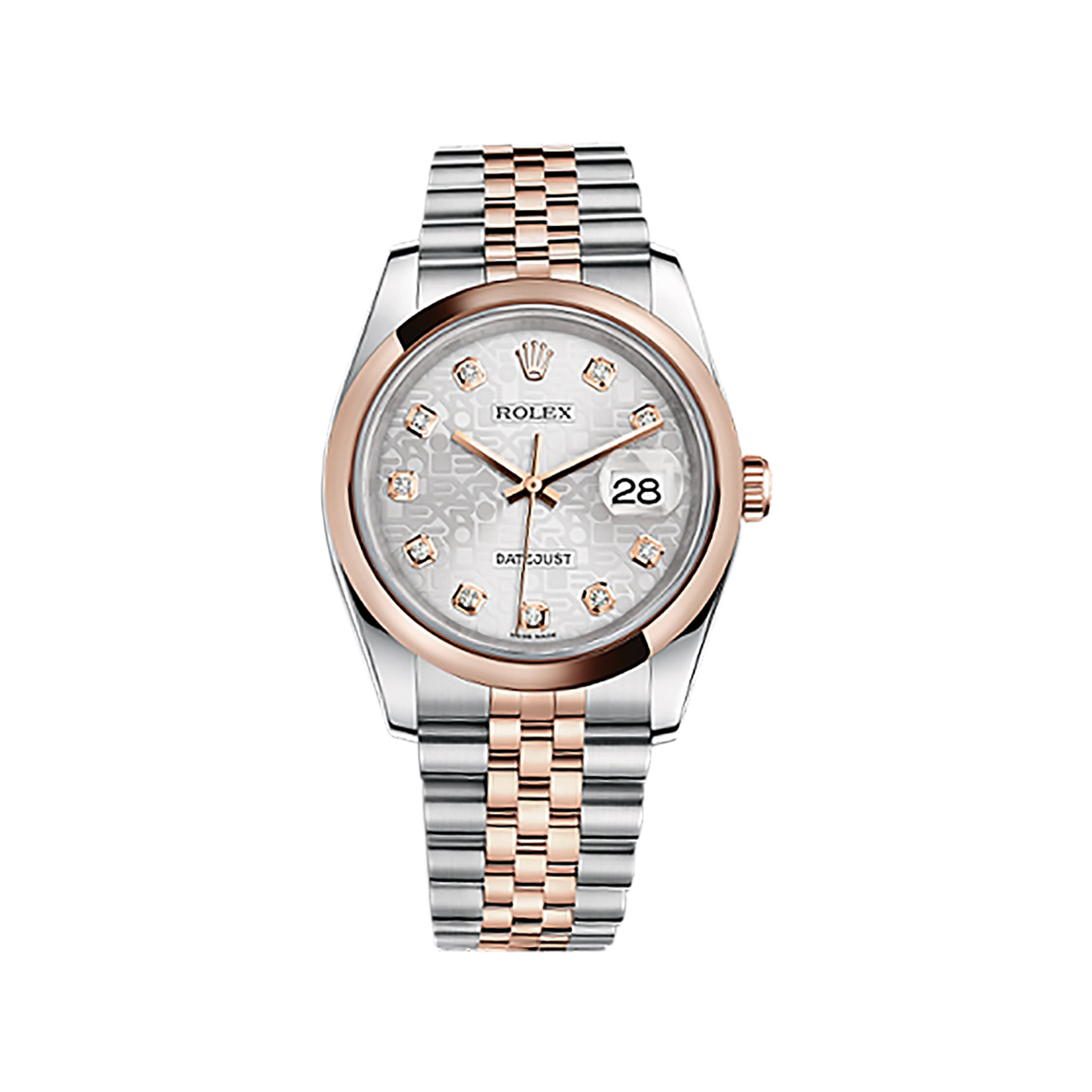 Datejust 36 116201 Rose Gold & Stainless Steel Watch (Silver Jubilee Design Set with Diamonds) - Click Image to Close