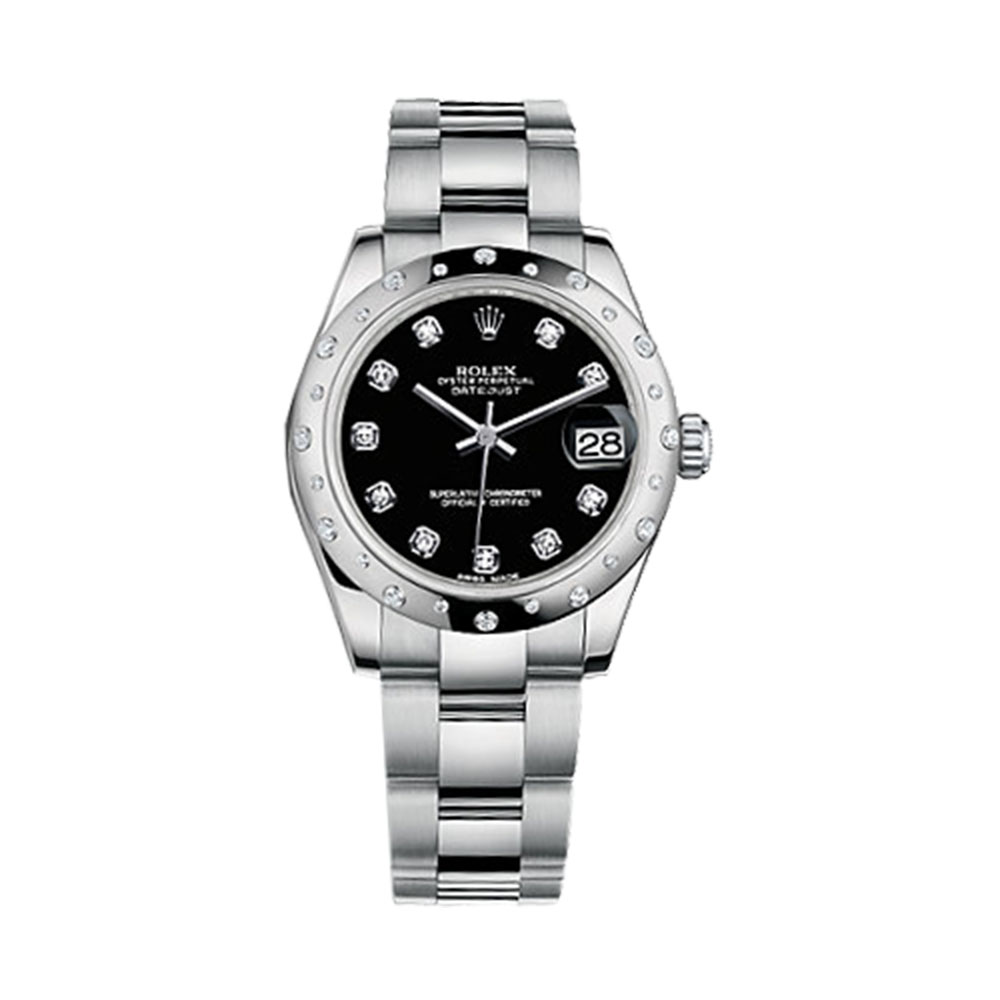 Datejust 31 178344 White Gold & Stainless Steel Watch (Black Set with Diamonds)