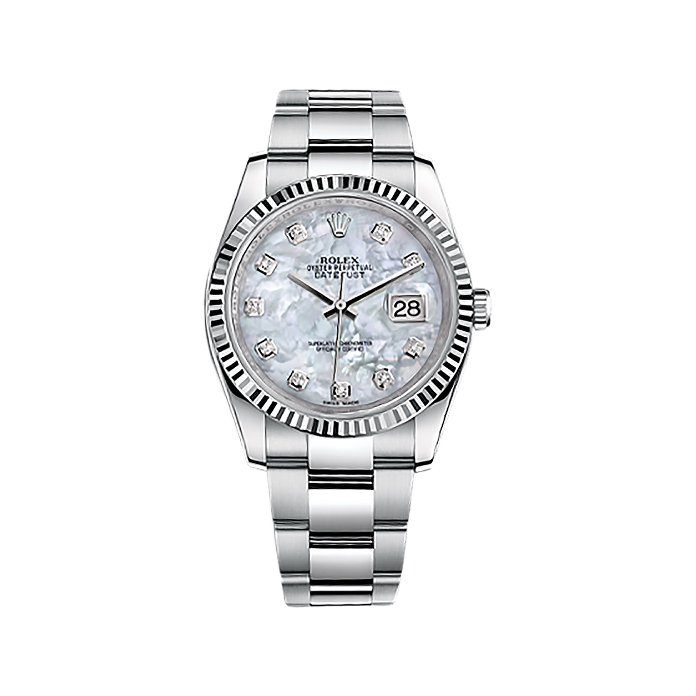Datejust 36 116234 White Gold & Stainless Steel Watch (White Mother-of-Pearl Set with Diamonds)