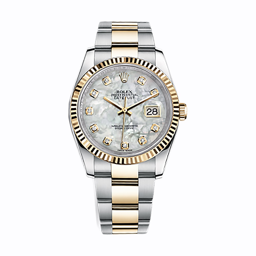 Datejust 36 116233 Gold & Stainless Steel Watch (White Mother-of-Pearl Set with Diamonds) - Click Image to Close