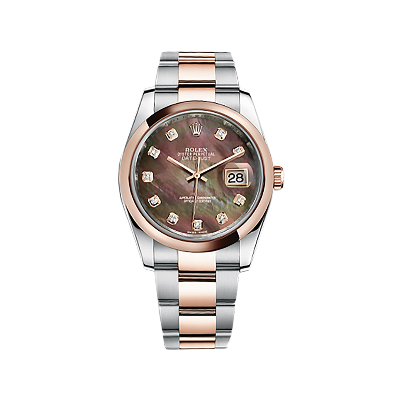 Datejust 36 116201 Rose Gold & Stainless Steel Watch (Black Mother-of-Pearl Set with Diamonds)