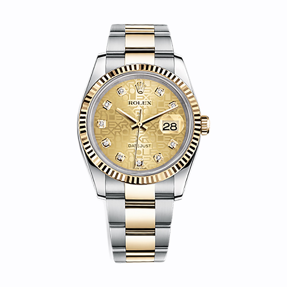 Datejust 36 116233 Gold & Stainless Steel Watch (Champagne Jubilee Design Set with Diamonds)