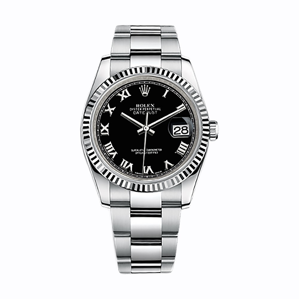 Datejust 36 116234 White Gold & Stainless Steel Watch (Black) - Click Image to Close