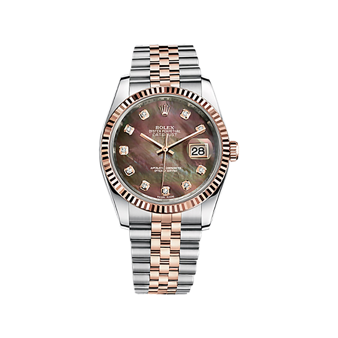 Datejust 36 116231 Rose Gold & Stainless Steel Watch (Black Mother-of-Pearl Set with Diamonds) - Click Image to Close