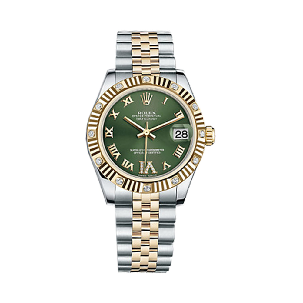 Datejust 31 178313 Gold & Stainless Steel Watch (Olive Green Set with Diamonds)