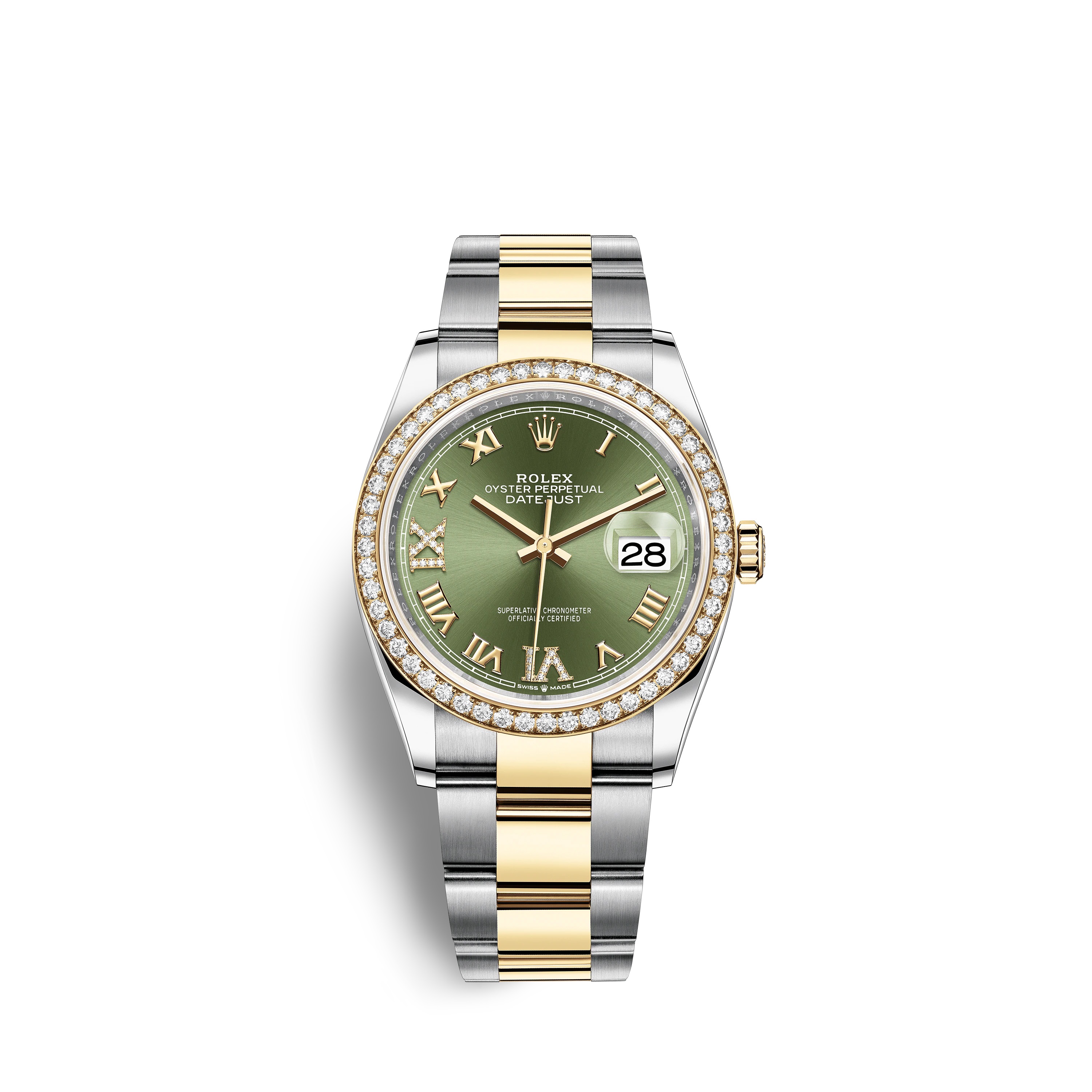 Datejust 36 126283RBR Gold & Stainless Steel Watch (Olive Green Set with Diamonds)