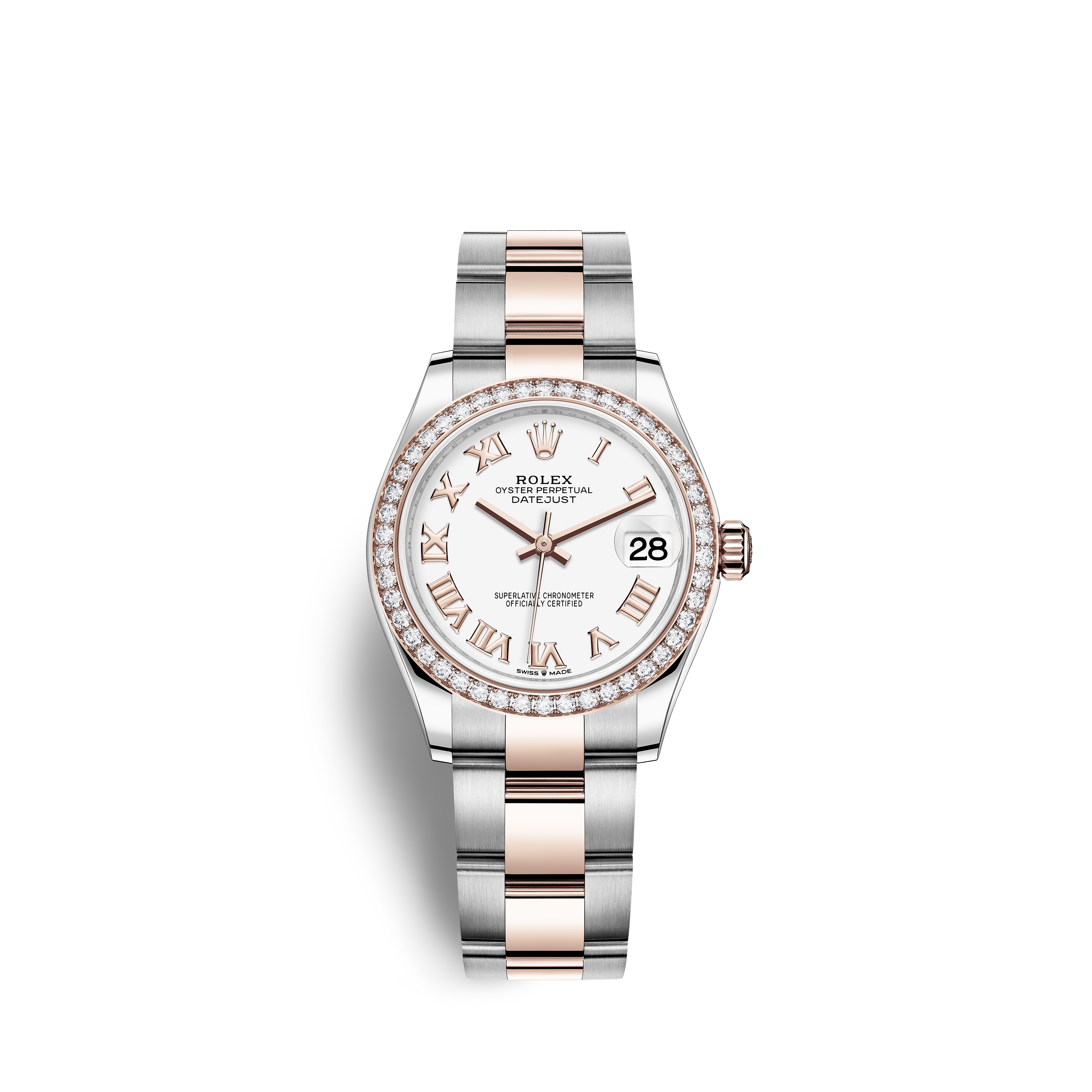 Datejust 31 278381RBR Rose Gold, Stainless Steel & Diamonds Watch (White) - Click Image to Close
