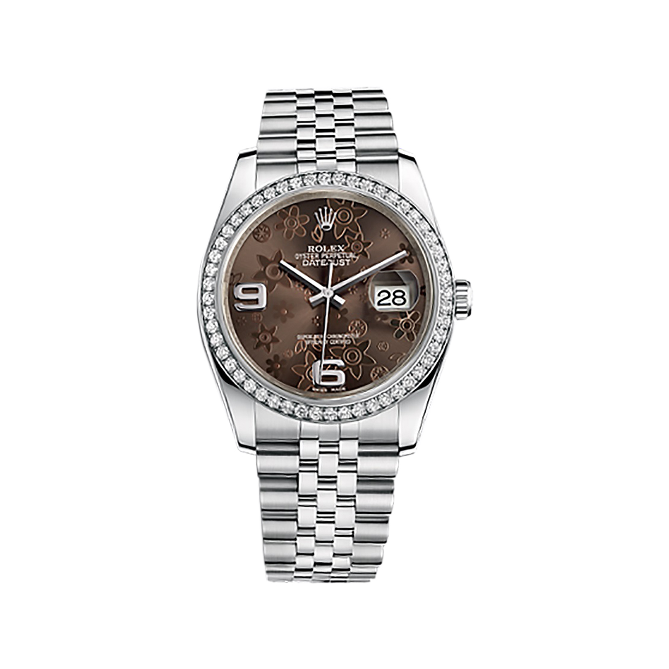 Datejust 36 116244 White Gold & Stainless Steel Watch (Bronze Floral Motif) - Click Image to Close