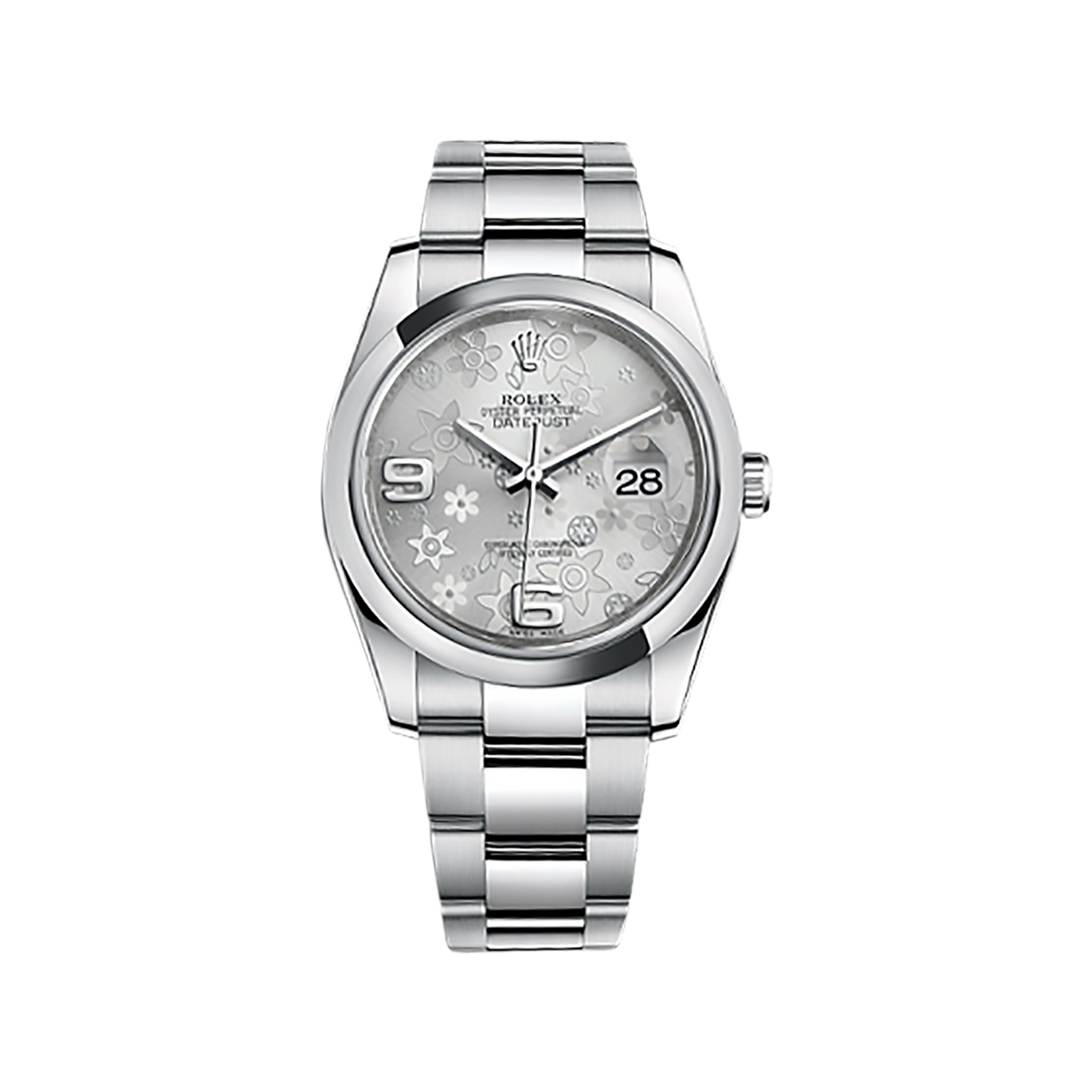 Datejust 36 116200 Stainless Steel Watch (Silver Floral Motif)