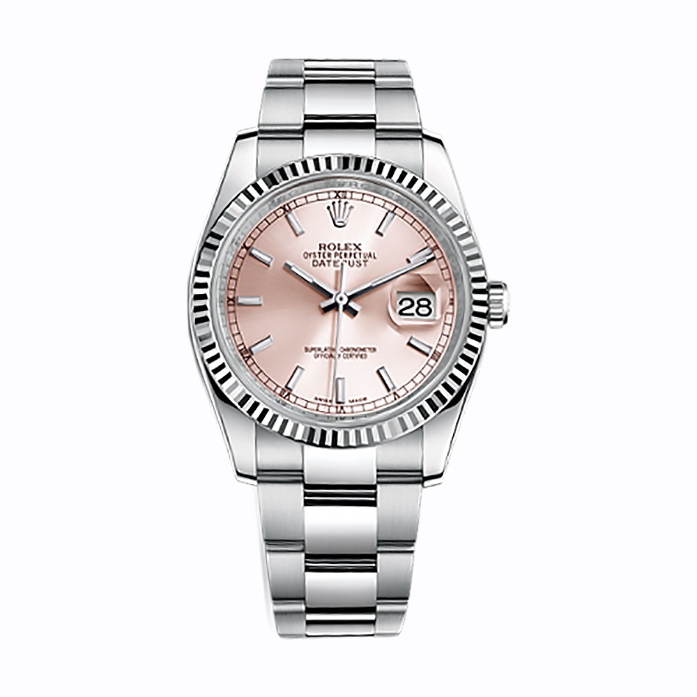 Datejust 36 116234 White Gold & Stainless Steel Watch (Pink) - Click Image to Close