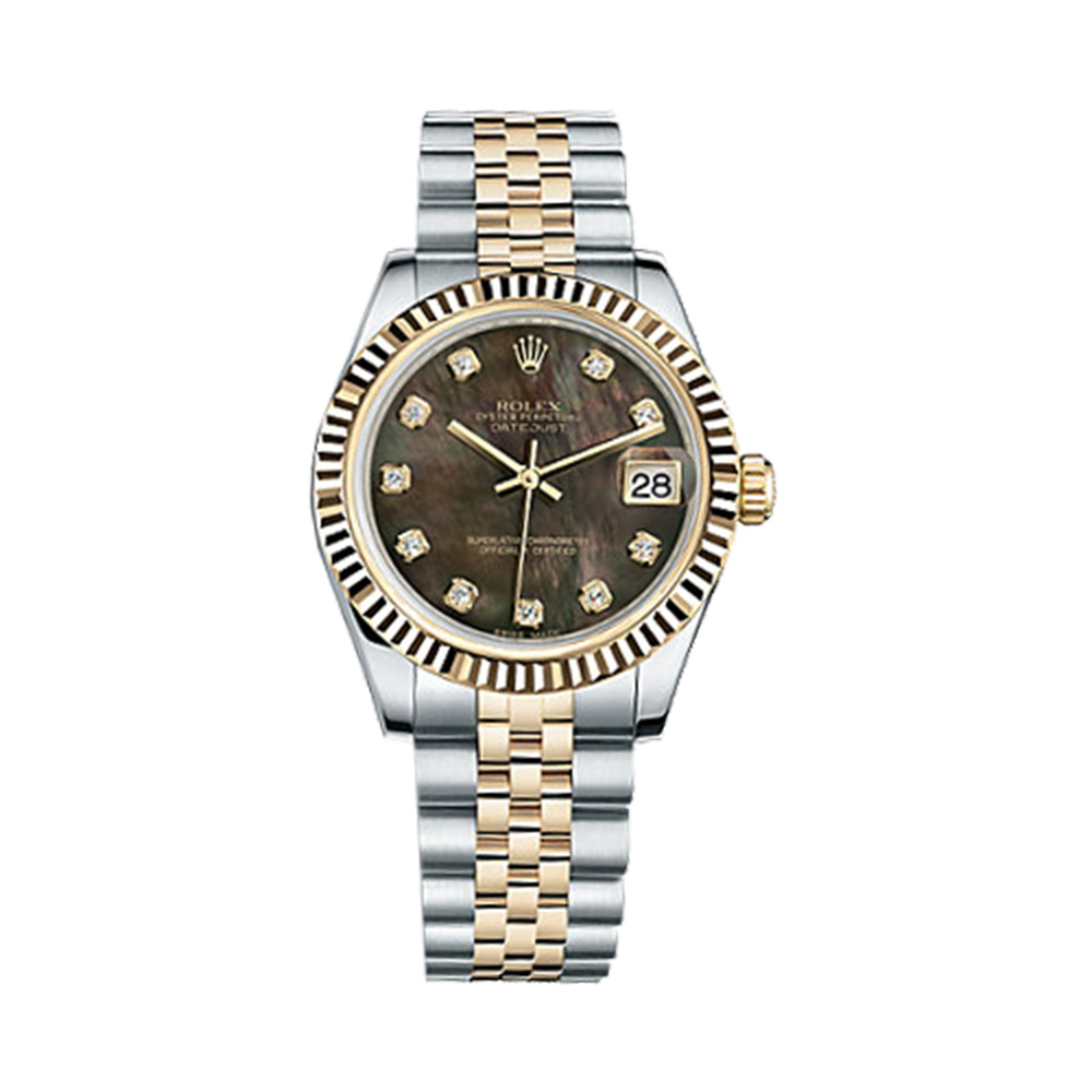 Datejust 31 178273 Gold & Stainless Steel Watch (Black Mother-of-Pearl Set with Diamonds) - Click Image to Close