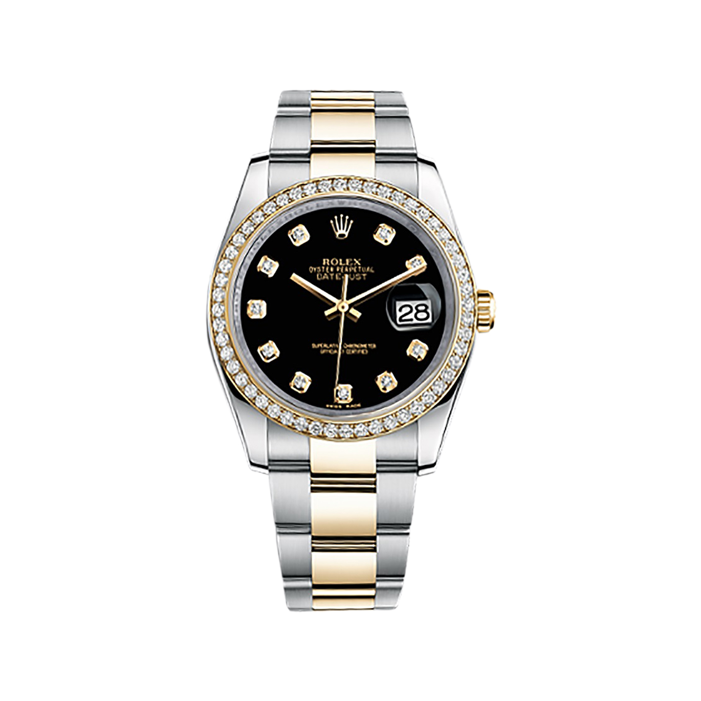 Datejust 36 116243 Gold & Stainless Steel Watch (Black Set with Diamonds) - Click Image to Close