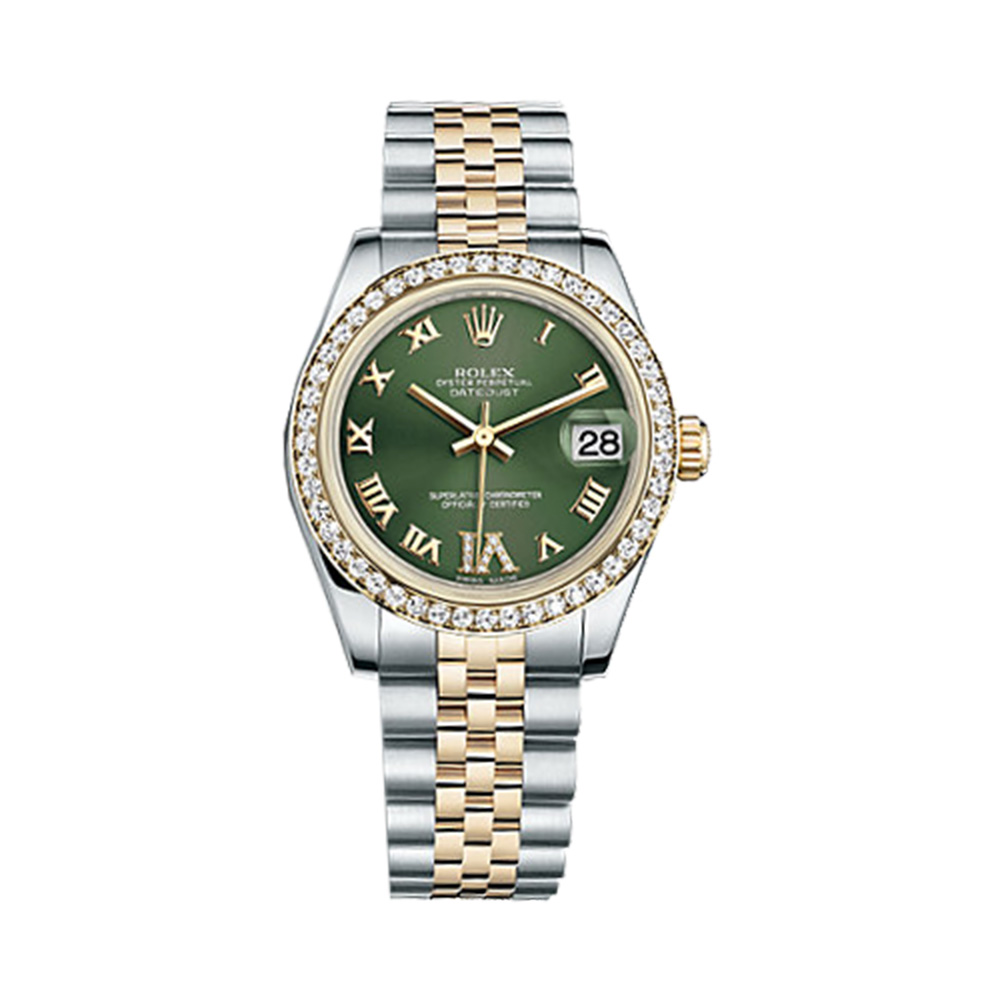 Datejust 31 178383 Gold & Stainless Steel Watch (Olive Green Set with Diamonds)