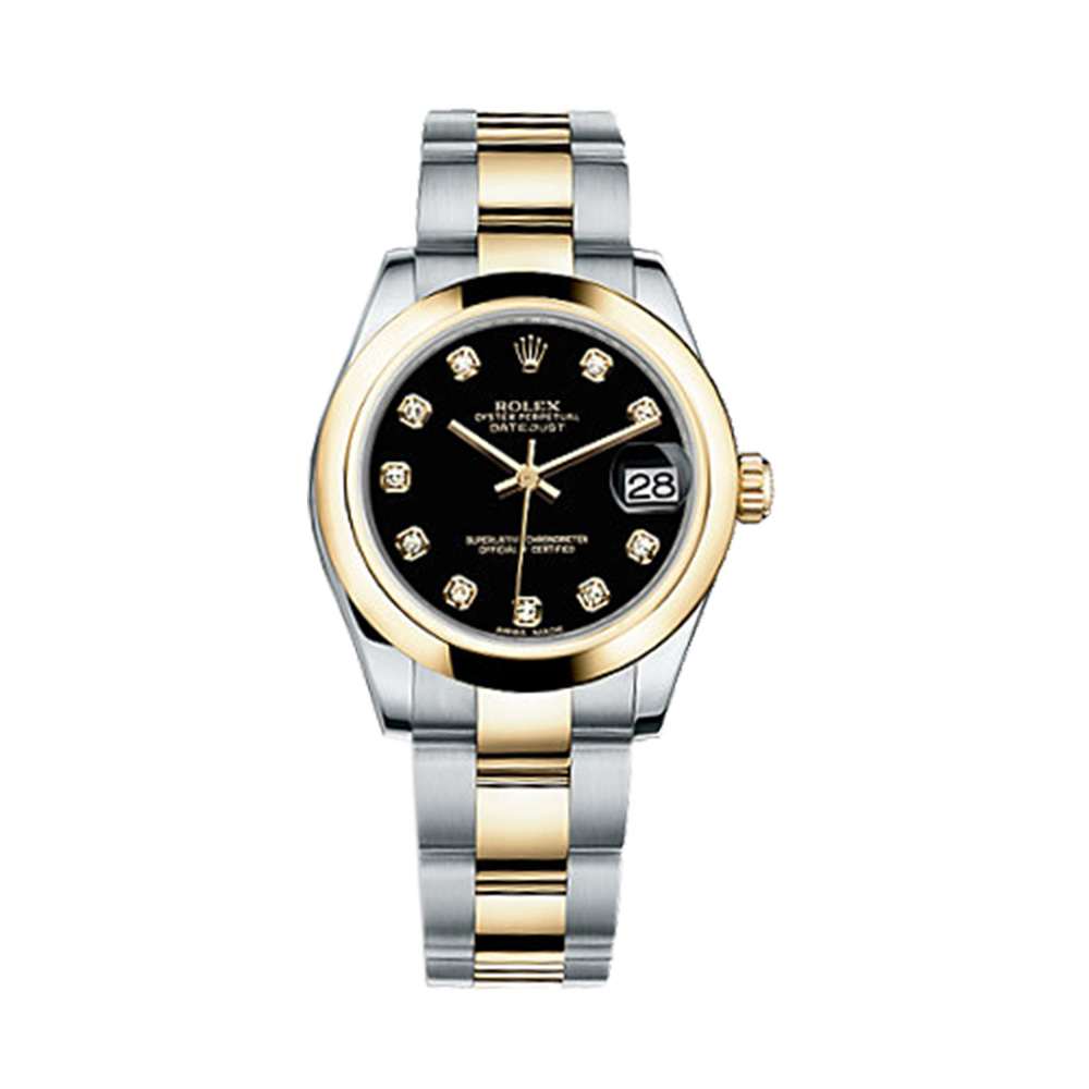 Datejust 31 178243 Gold & Stainless Steel Watch (Black Set with Diamonds)