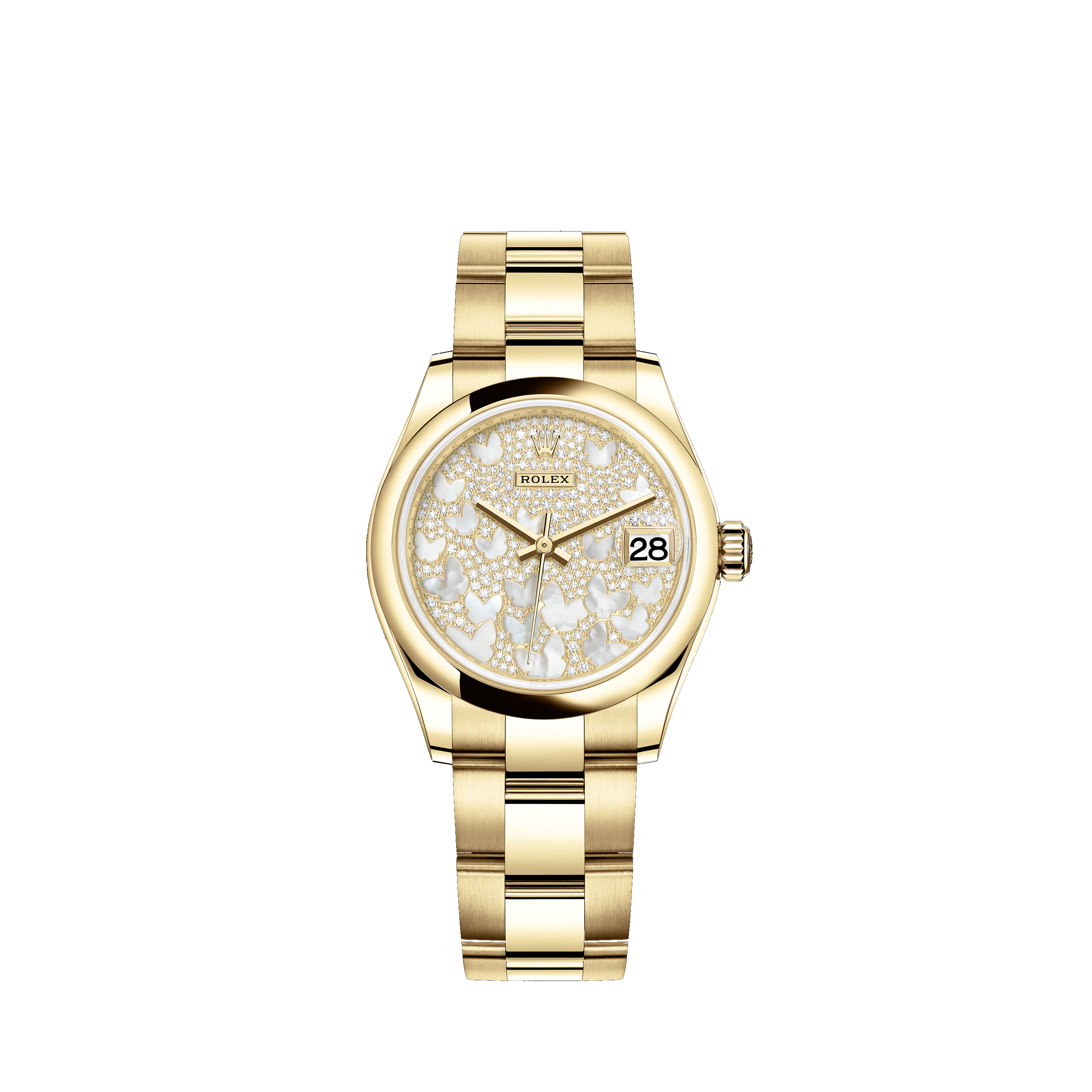 Datejust 31 278248 Gold Watch (Paved, Mother-of-Pearl Butterfly) - Click Image to Close