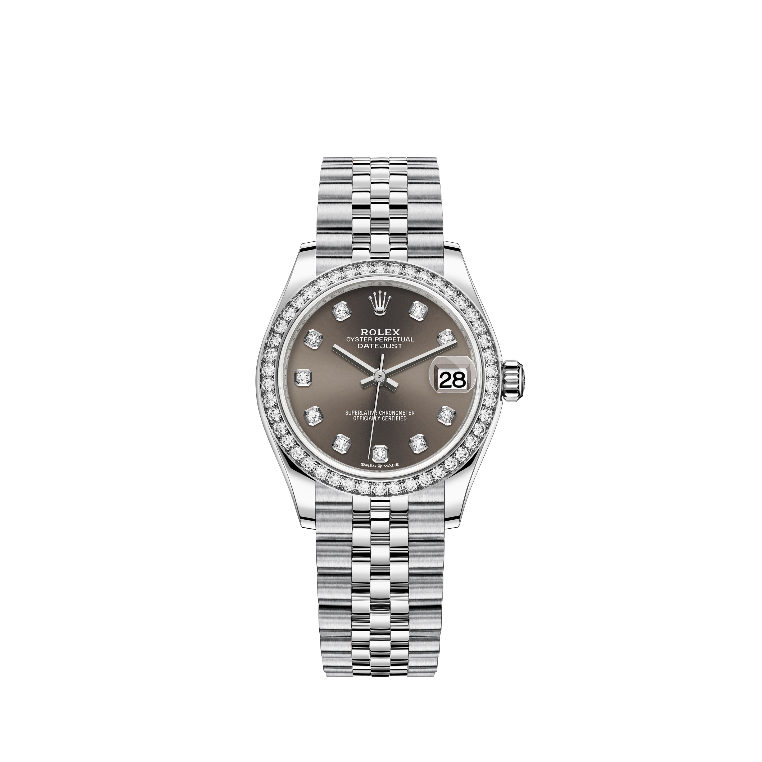Datejust 31 278384RBR White Gold & Stainless Steel Watch (Dark Grey Set with Diamonds)