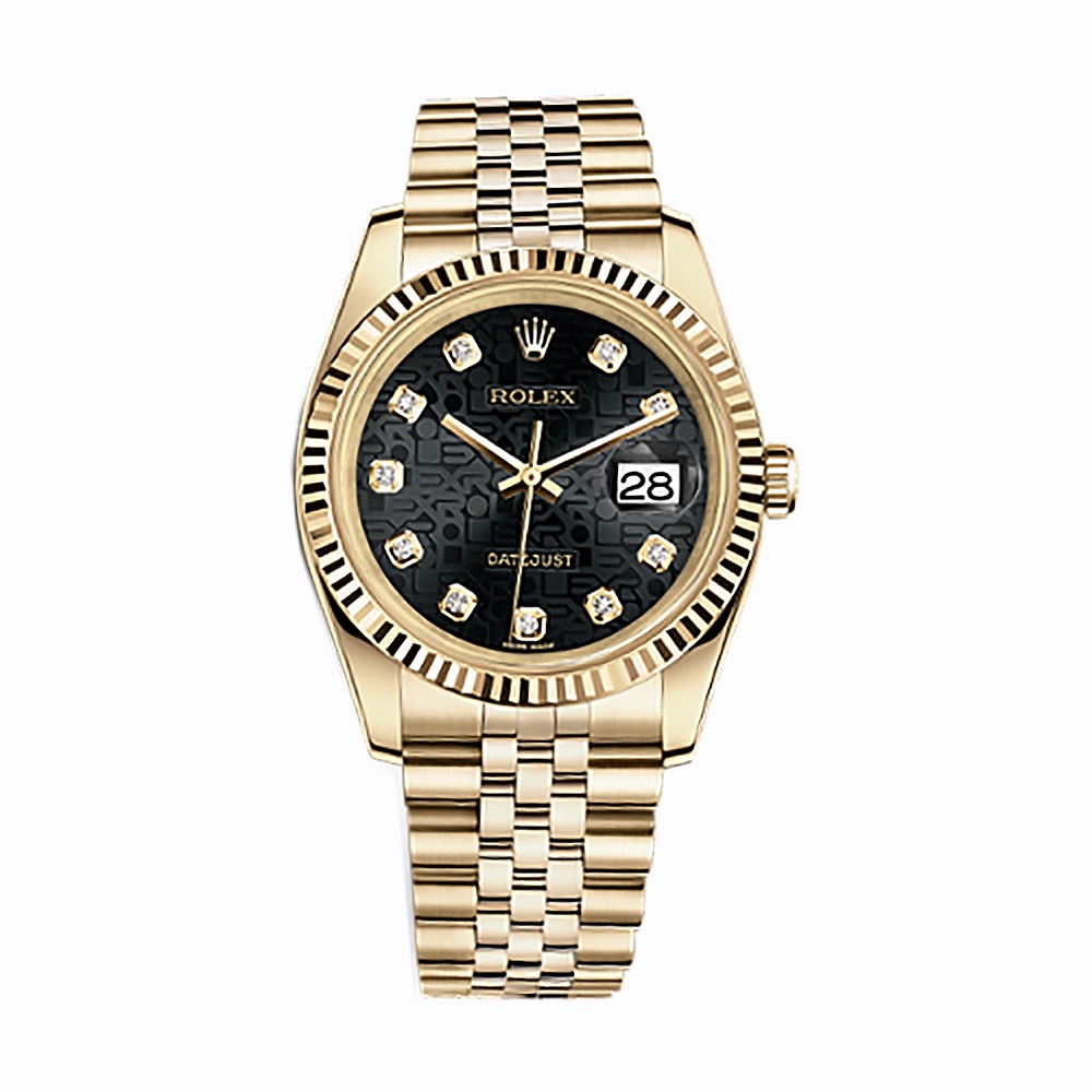 Datejust 36 116238 Gold Watch (Black Jubilee Design Set with Diamonds)