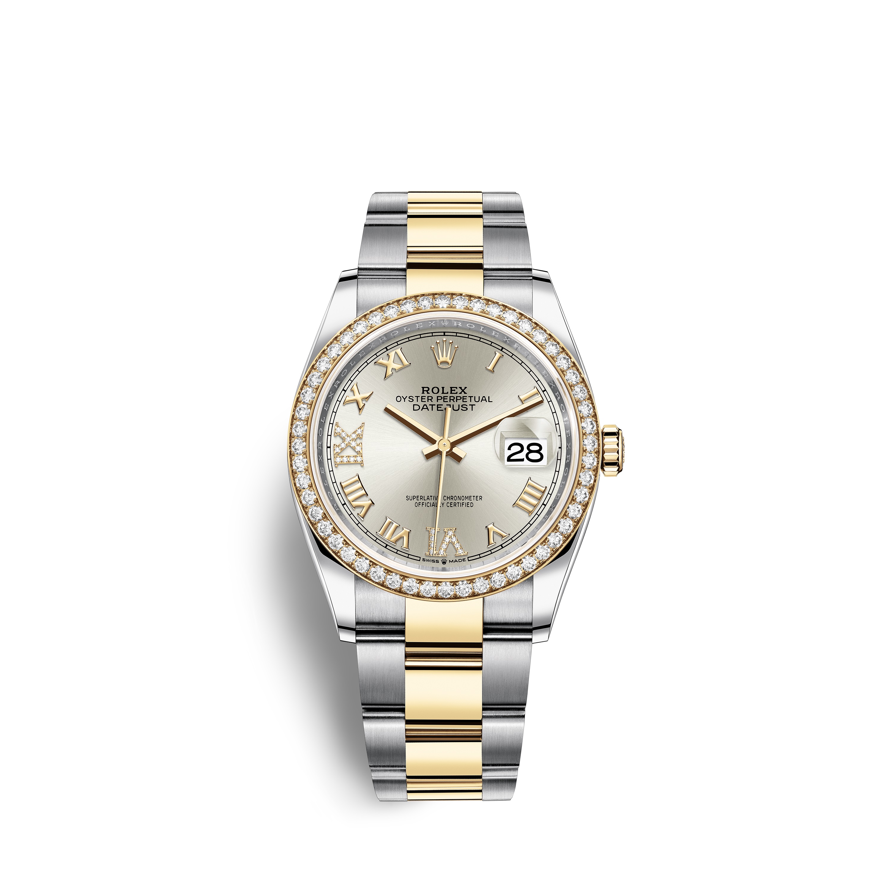 Datejust 36 126283RBR Gold & Stainless Steel Watch (Silver Set with Diamonds)