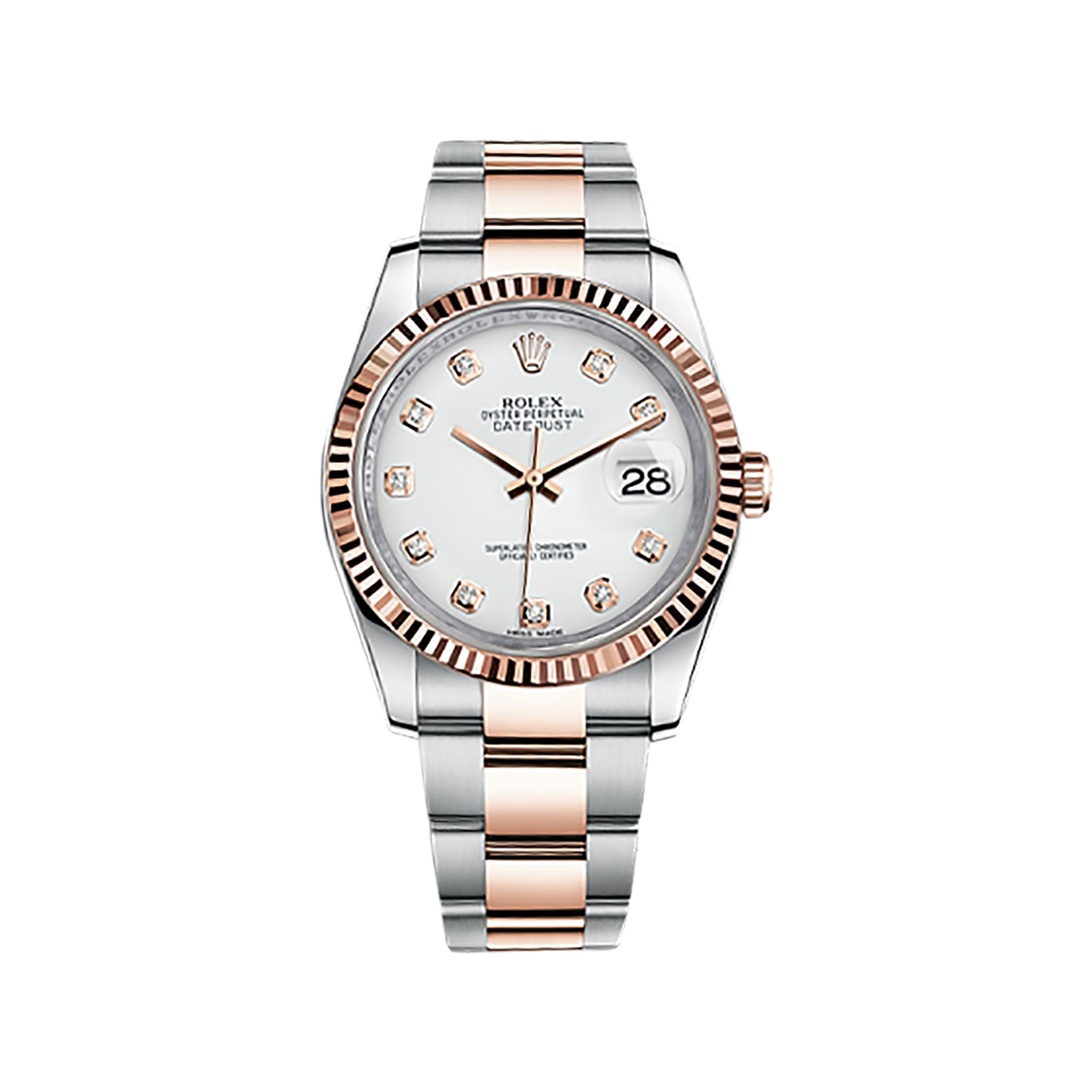 Datejust 36 116231 Rose Gold & Stainless Steel Watch (White Set with Diamonds)