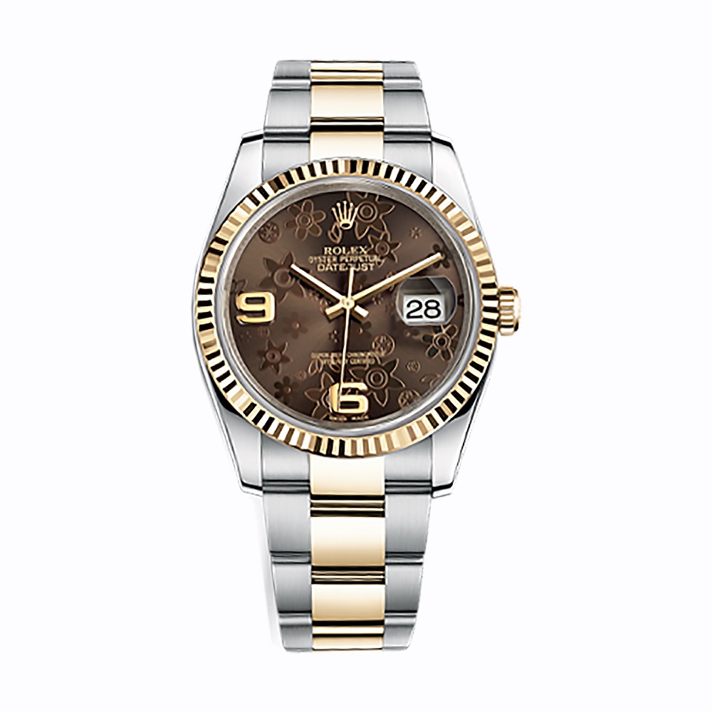 Datejust 36 116233 Gold & Stainless Steel Watch (Bronze Floral Motif) - Click Image to Close