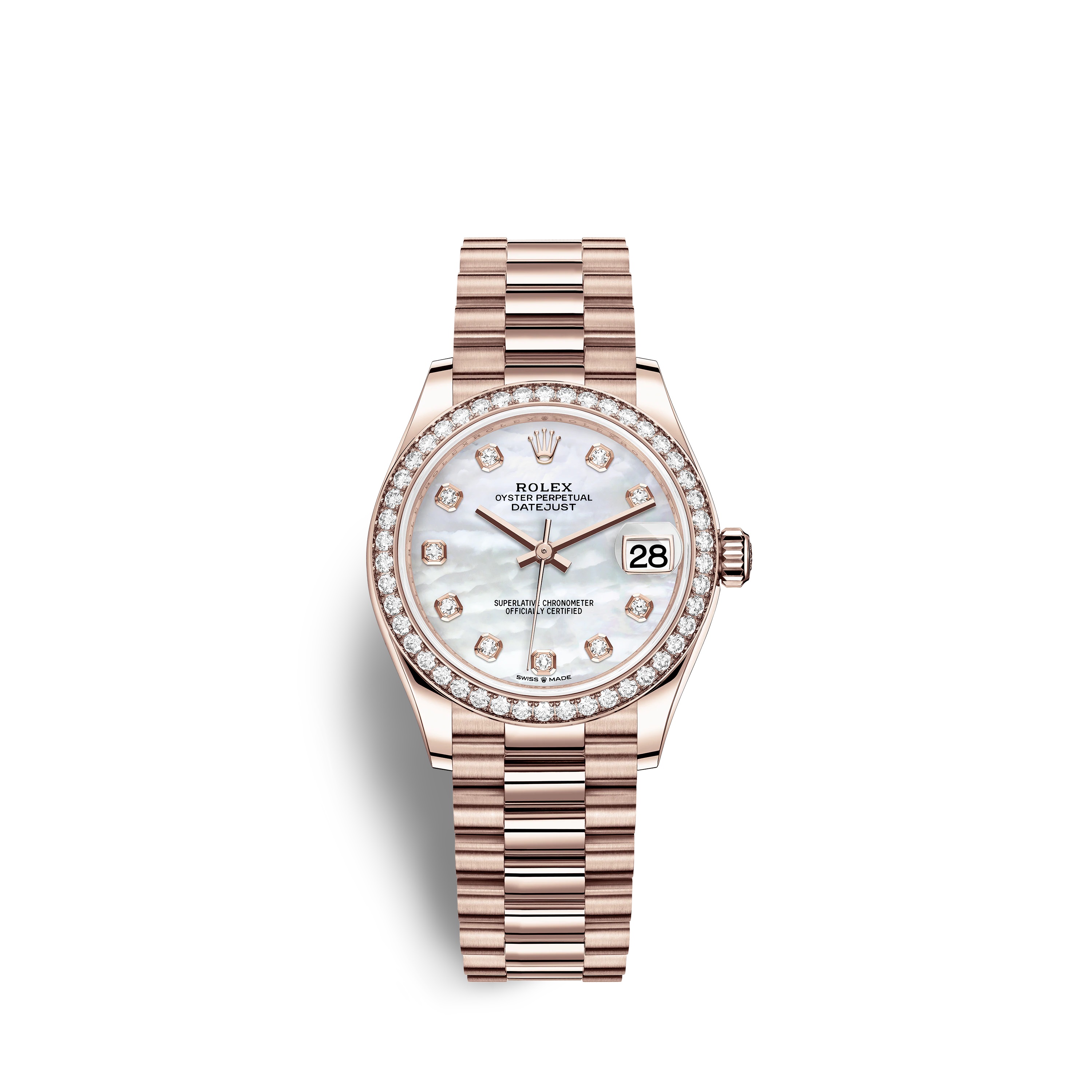 Datejust 31 278285RBR Rose Gold Watch (White Mother-of-Pearl Set with Diamonds)